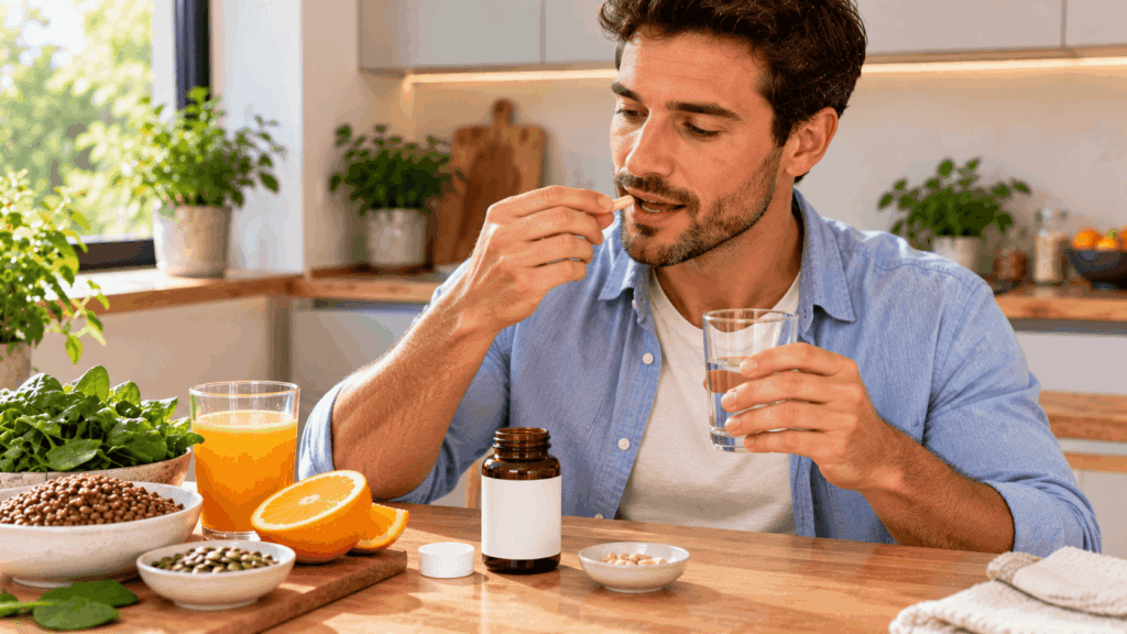 A man taking iron supplements