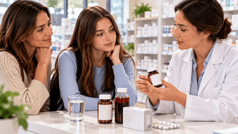 A teenage girl seeking advice from a healthcare professional
