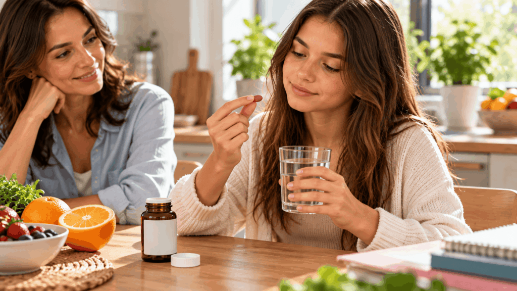 A teenage girl taking an iron supplement