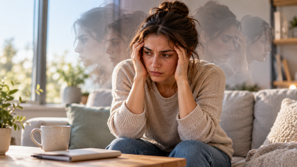 A woman struggling with obsessive and repetitive thoughts