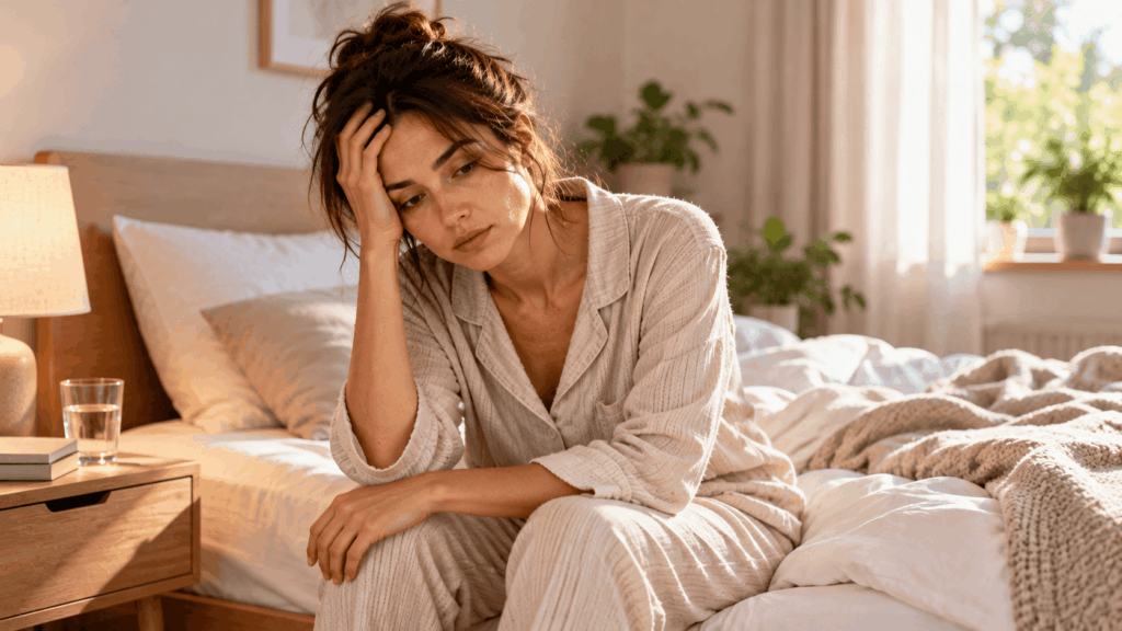 A woman who feels persistently tired first thing in the morning