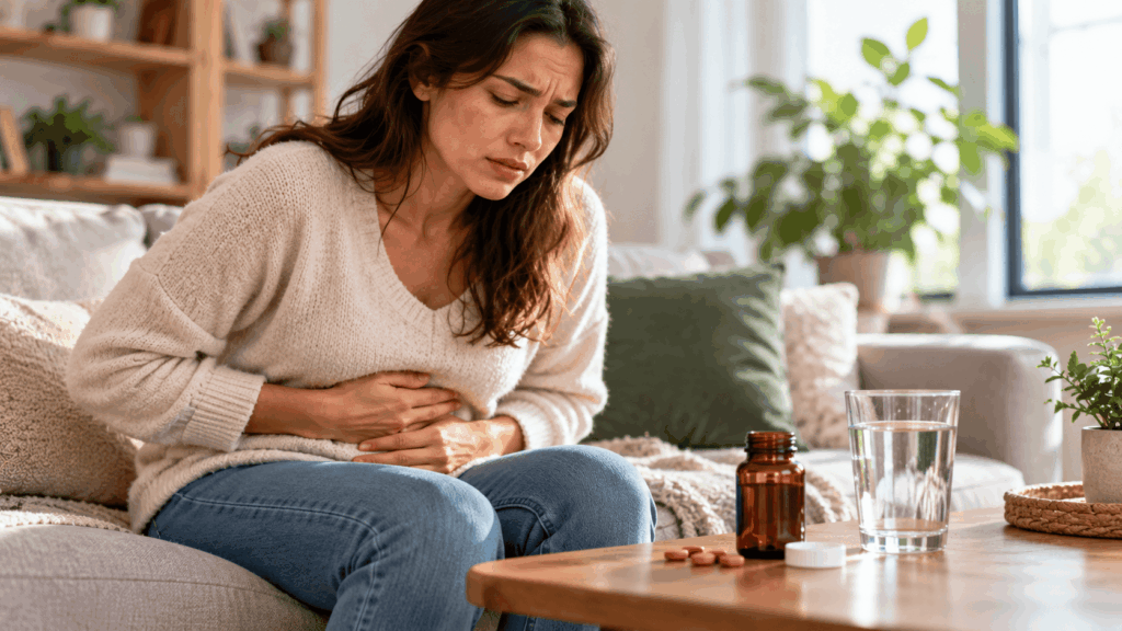 Digestive Discomfort in a Cozy Living Room