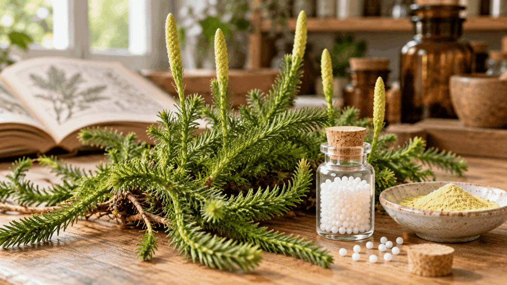 Lycopodium clavatum, a plant used in homeopathic preparations