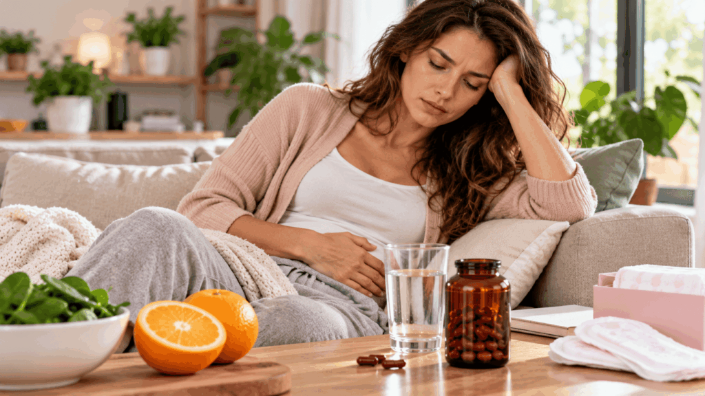Woman experiencing fatigue due to heavy periods